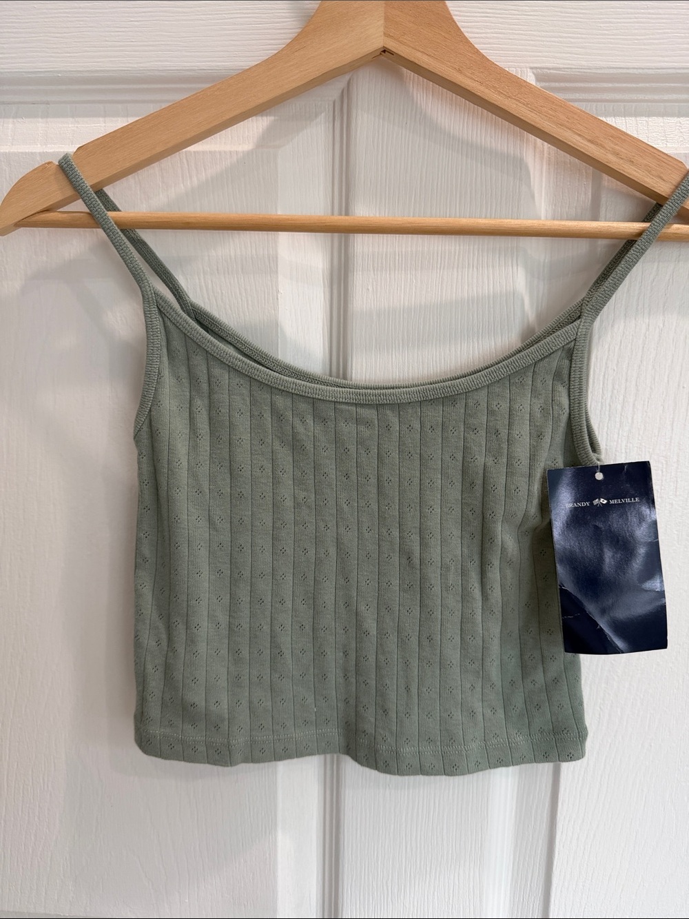 Brandy Melville Sage Green Ribbed Eyelet Cropped Cami